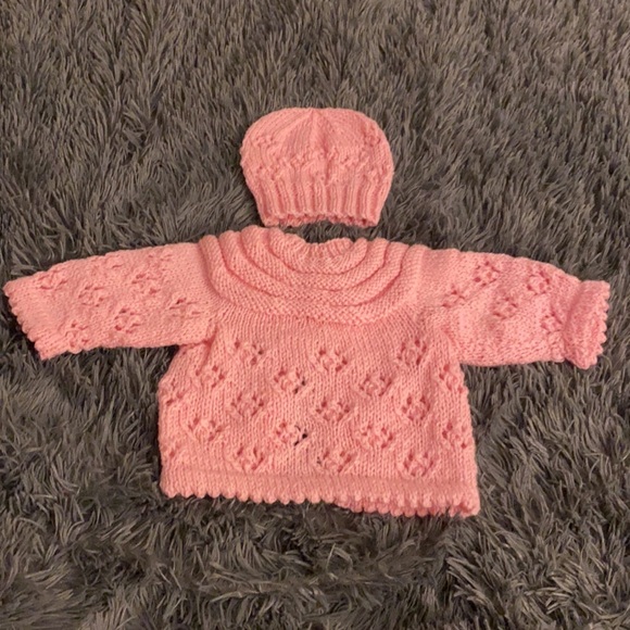 Wool baby sweater/hat set -light pink - Picture 7 of 7
